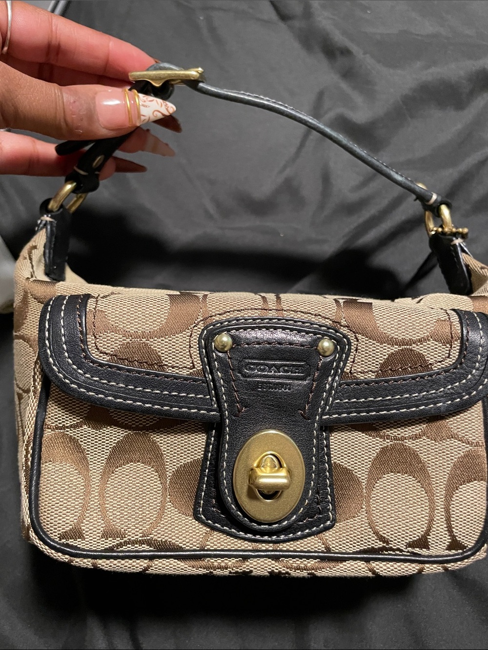 Rare Coach 65th Ann Brown Signature Mini Bag with Black Trim F06K - 40224 EUC